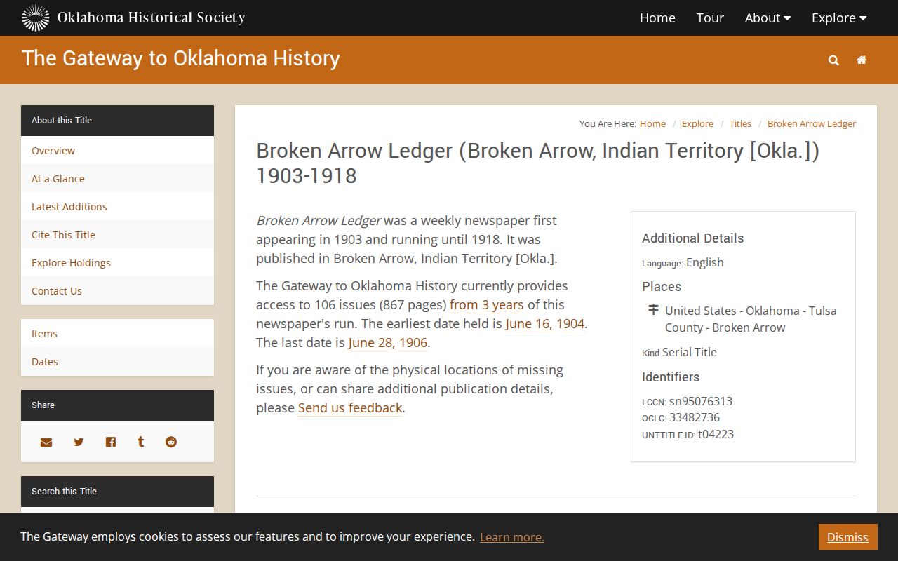 Broken Arrow city directory historical Ledger collection