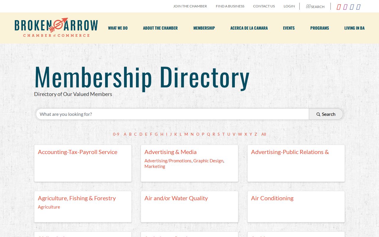 Broken Arrow neighbors Chamber directory search controls